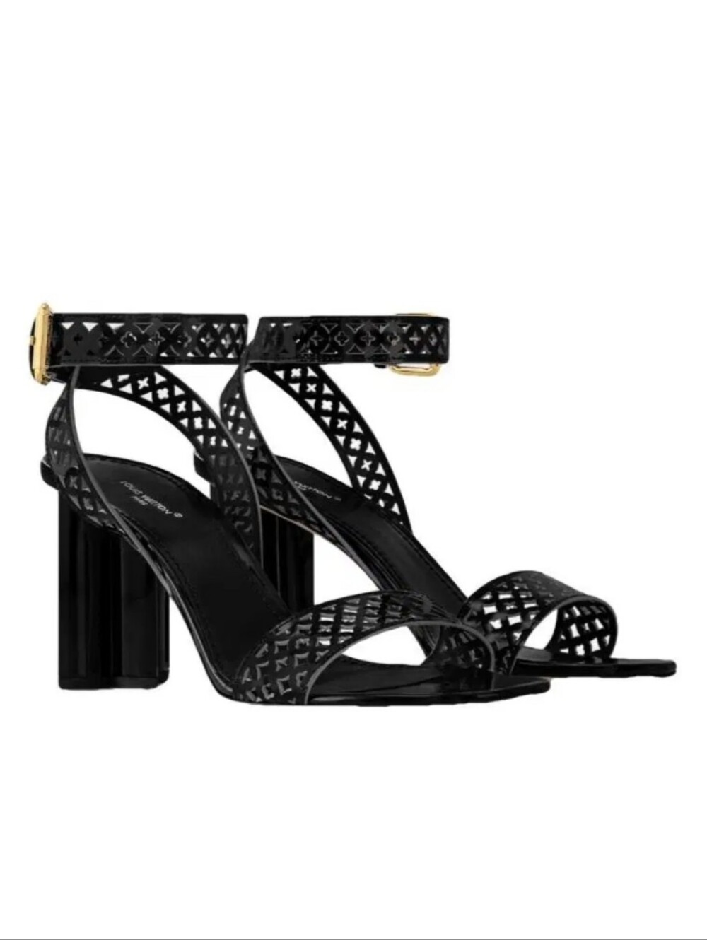 Louis Vuitton Black Laser-Cut Ankle-Strap Block Heel Sandals